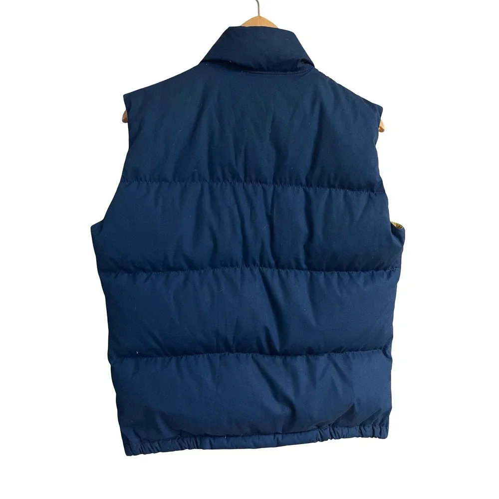 VTG The North Face 70s Mens S Blue Down Puffer Vest Snap USA-Made Brown Label